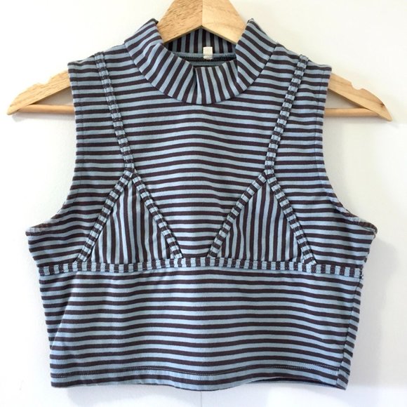 Fashion Brand Company Tops - Fashion Brand Company - Striped Bikini Crop Top - Blue / Grey - S
